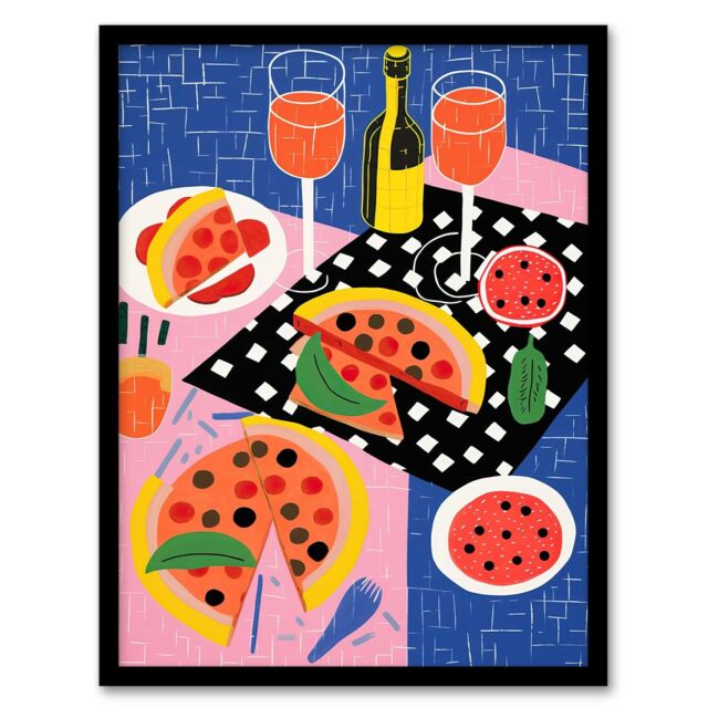 "Wee Blue Coo Wall Art Print Informal Dinner Party Pizza Kitchen Fun Living Room Framed - Size: W12"" x H16""" - image 1