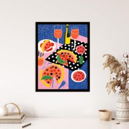 "Wee Blue Coo Wall Art Print Informal Dinner Party Pizza Kitchen Fun Living Room Framed - Size: W12"" x H16""" - thumbnail 4