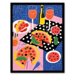 "Wee Blue Coo Wall Art Print Informal Dinner Party Pizza Kitchen Fun Living Room Framed - Size: W12"" x H16""" - thumbnail 1