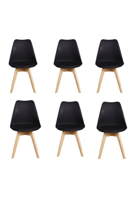 Life Interiors Set of 6 'Tulip Dining Chairs' Leather Padded Seat Solid Wood Legs in Black - image 1