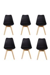 Life Interiors Set of 6 'Tulip Dining Chairs' Leather Padded Seat Solid Wood Legs in Black - thumbnail 1