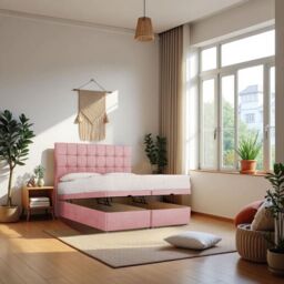"Knight Sleep Cubed End Opening Ottoman Bed With Mattress & 24"" Headboard in Pink - Size: Small Double"