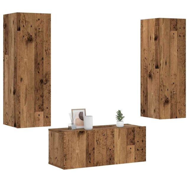 Berkfield Home Wall Mounted TV cabinets 3 pcs Old Wood Engineered Wood in Brown - image 1