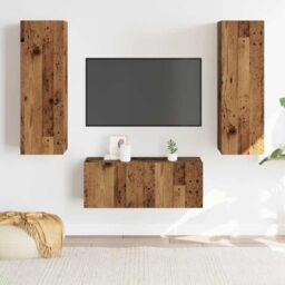 Berkfield Home Wall Mounted TV cabinets 3 pcs Old Wood Engineered Wood in Brown - thumbnail 3