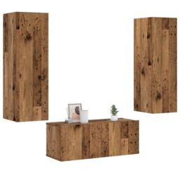 Berkfield Home Wall Mounted TV cabinets 3 pcs Old Wood Engineered Wood in Brown - thumbnail 1