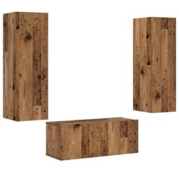 Berkfield Home Wall Mounted TV cabinets 3 pcs Old Wood Engineered Wood in Brown - thumbnail 2