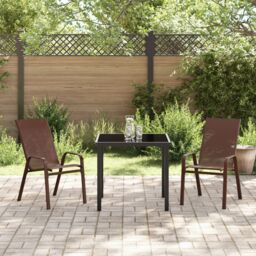 Berkfield Home 3 Piece Garden Dining Set Brown Textilene & Steel - thumbnail 4