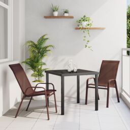 Berkfield Home 3 Piece Garden Dining Set Brown Textilene & Steel - thumbnail 1