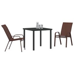 Berkfield Home 3 Piece Garden Dining Set Brown Textilene & Steel - thumbnail 3