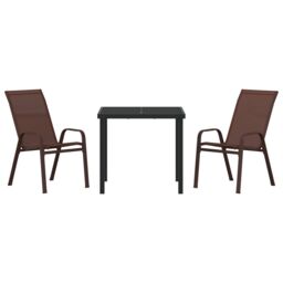 Berkfield Home 3 Piece Garden Dining Set Brown Textilene & Steel - thumbnail 7