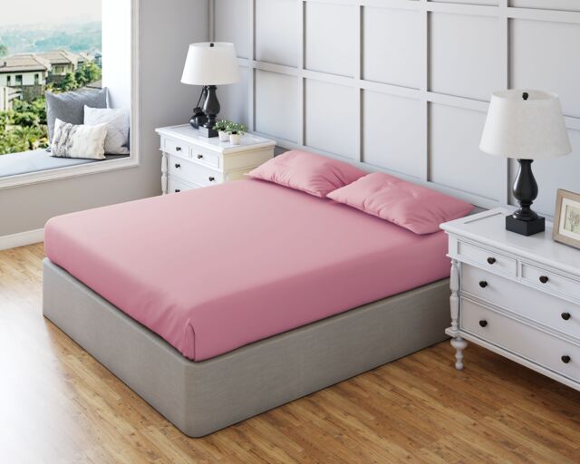 Snug City Fitted Sheet Polycotton Plain Dyed Extra Deep 25cm Bed Linen in Pink - Size: Single - image 1