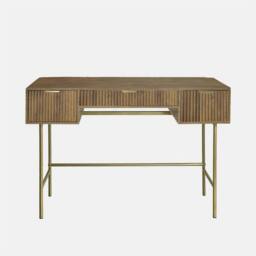 OHS Ribbed Dressing Table Vanity Makeup Desk with 3 Drawers in Dark Brown - thumbnail 4
