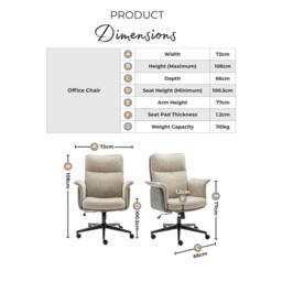 FurnitureboxUK Margaux Grey & Cream Jumbo Corduroy Swivel Office Chair - thumbnail 9