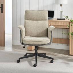 FurnitureboxUK Margaux Grey & Cream Jumbo Corduroy Swivel Office Chair - thumbnail 2