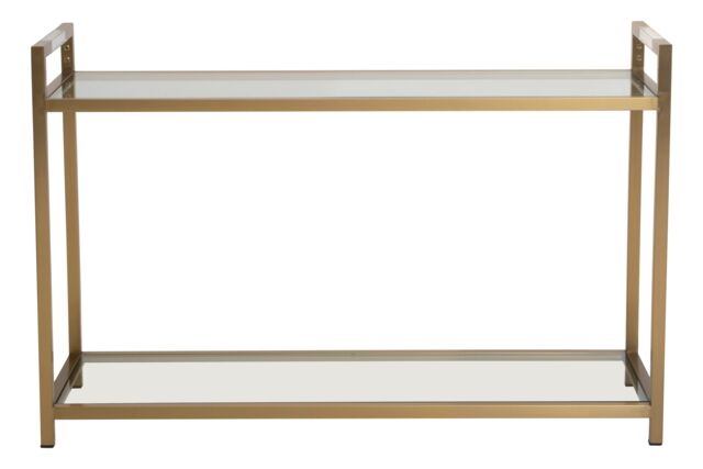 Orsina Matte Gold Console Table, Art Deco-Inspired Matte Gold Stainless Steel & Clear Glass Console Table - image 1