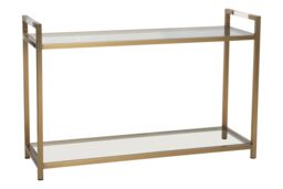 Orsina Matte Gold Console Table, Art Deco-Inspired Matte Gold Stainless Steel & Clear Glass Console Table - thumbnail 2