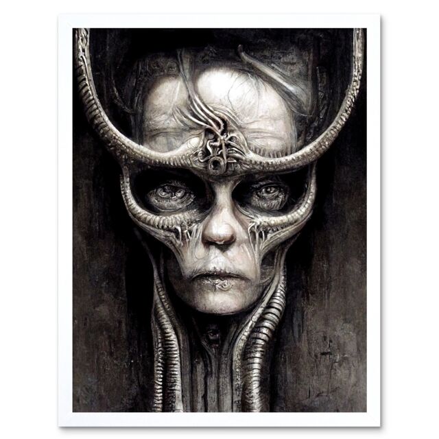 "Artery8 Wall Art Print Gothic Fantasy Alien Art Framed in White - Size: W12"" x H16""" - image 1