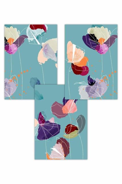 ARTZE Set of 3 Graphical Colourful Spring Flowers Triptych Art Posters - Size: W50 cm x H70 cm - image 1