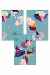 ARTZE Set of 3 Graphical Colourful Spring Flowers Triptych Art Posters - Size: W50 cm x H70 cm - thumbnail 1