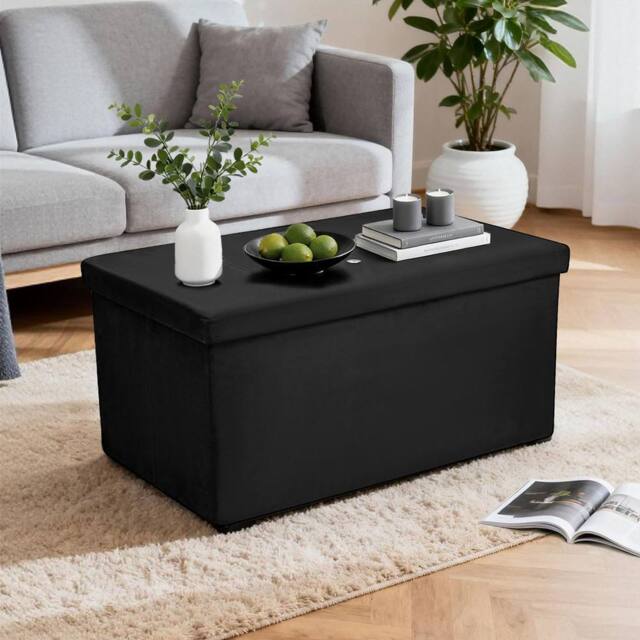 simpa Large Fold Flat Brushed Velvet Ottoman Storage in Black - image 1