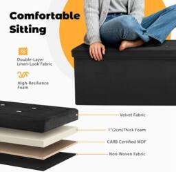 simpa Large Fold Flat Brushed Velvet Ottoman Storage in Black - thumbnail 4