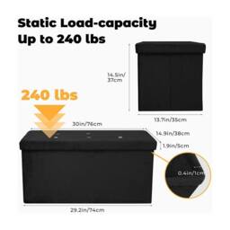 simpa Large Fold Flat Brushed Velvet Ottoman Storage in Black - thumbnail 3