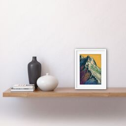 "Artery8 Wall Art Print Multicoloured Mountain Range Peaks Pop Art Linocut Artwork Framed 9X7 Inch in White - Size: W7"" x H9""" - thumbnail 2