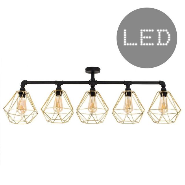 ValueLights Diablo Black & Gold Ceiling Bar with 5 Lights & LED Bulbs - image 1