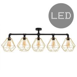 ValueLights Diablo Black & Gold Ceiling Bar with 5 Lights & LED Bulbs - thumbnail 1