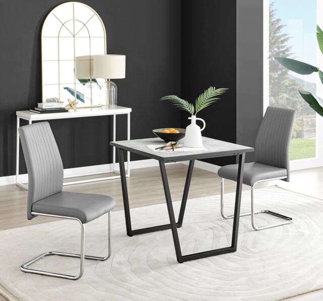 FurnitureboxUK Carson White Marble Effect Square Dining Table & 2 Faux Leather Lorenzo Chairs in Grey - image 1