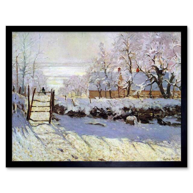 "Artery8 Claude Monet Magpie Old Master Painting 12x16"" Framed Wall Art in White - Size: W12"" x H16""" - image 1