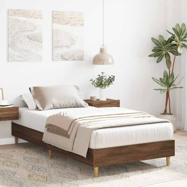 Berkfield Home Durable Bed Frame No Mattress Brown Oak 90x200 cm Engineered Wood - image 1