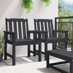 Berkfield Home Garden Dining Chairs 2 pcs Black HDPE - thumbnail 3