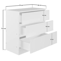 Flair Luca Ribbed 3 Drawer Chest in White - thumbnail 6