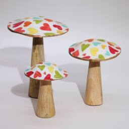 Serenityy Medium Wooden Mushroom Ornament - Pastel Hearts