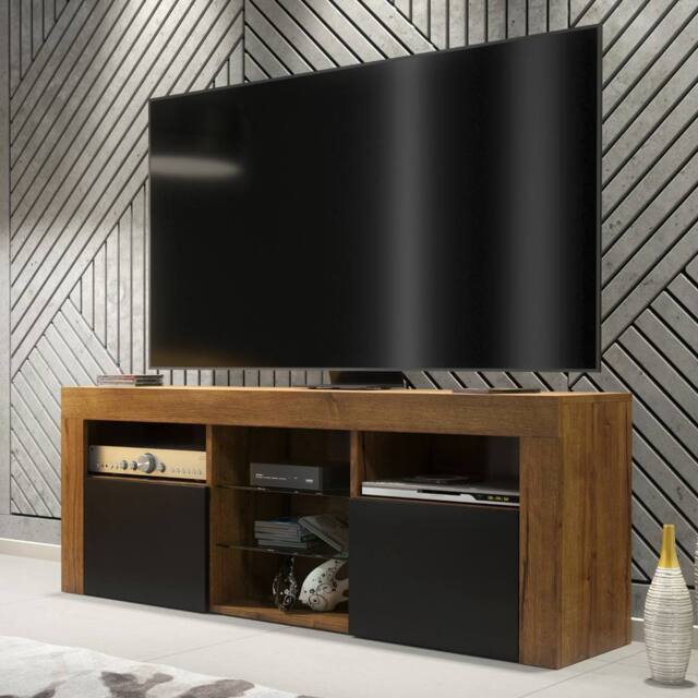 Mex Furniture LTD TV Unit Pulse 145cm - Dark Oak with Black Matt Doors in Brown - image 1
