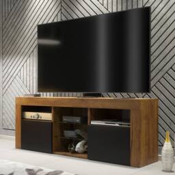 Mex Furniture LTD TV Unit Pulse 145cm - Dark Oak with Black Matt Doors in Brown