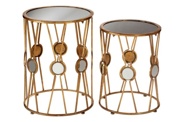 Orsina Elegant Set Of 2 Cross Design Rounded Tables, Versatile Side Tables By Couch For Indoor, Sleek Lounge Table in Gold - image 1