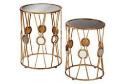 Orsina Elegant Set Of 2 Cross Design Rounded Tables, Versatile Side Tables By Couch For Indoor, Sleek Lounge Table in Gold - thumbnail 2