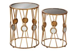 Orsina Elegant Set Of 2 Cross Design Rounded Tables, Versatile Side Tables By Couch For Indoor, Sleek Lounge Table in Gold - thumbnail 1
