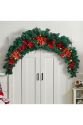 Living and Home 1.8m Artificial Christmas Swag with LED Light Bows Flowers Balls Decorative Swag Wreath for Front Door Fireplace in Green