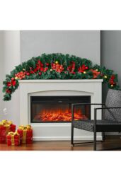 Living and Home 1.8m Artificial Christmas Swag with LED Light Bows Flowers Balls Decorative Swag Wreath for Front Door Fireplace in Green - thumbnail 3