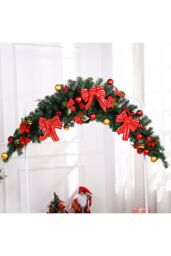 Living and Home 1.8m Artificial Christmas Swag with LED Light Bows Flowers Balls Decorative Swag Wreath for Front Door Fireplace in Green - thumbnail 2