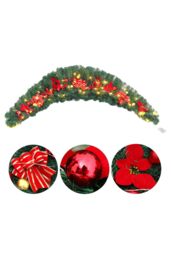 Living and Home 1.8m Artificial Christmas Swag with LED Light Bows Flowers Balls Decorative Swag Wreath for Front Door Fireplace in Green - thumbnail 4