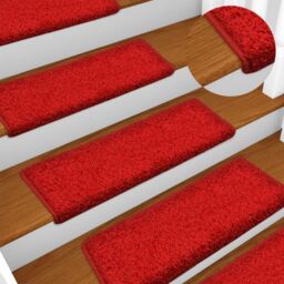 Berkfield Home Carpet Stair Treads 15 pcs 65x21x4 cm Red - Size: Medium - thumbnail 1