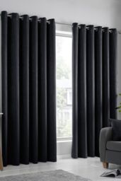 Fusion 'Strata' Triple-Woven Dimout Eyelet Curtains in Black - Size: 168 cm width x 229 cm drop - thumbnail 1