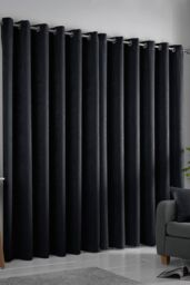 Fusion 'Strata' Triple-Woven Dimout Eyelet Curtains in Black - Size: 168 cm width x 229 cm drop - thumbnail 2