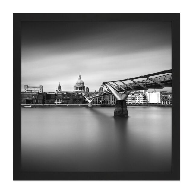"Artery8 Wall Art Print Warby Millenium Bridge London Cityscape Photo Square Framed Picture 16X16 Inch in Black - Size: W16"" x H16""" - image 1