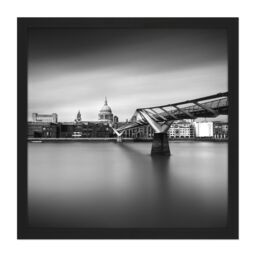 "Artery8 Wall Art Print Warby Millenium Bridge London Cityscape Photo Square Framed Picture 16X16 Inch in Black - Size: W16"" x H16""" - thumbnail 1