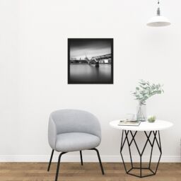 "Artery8 Wall Art Print Warby Millenium Bridge London Cityscape Photo Square Framed Picture 16X16 Inch in Black - Size: W16"" x H16""" - thumbnail 2